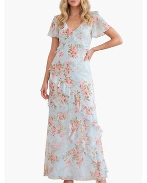 Needle & Thread Summer S Rose Georgette V-neck Gown - White