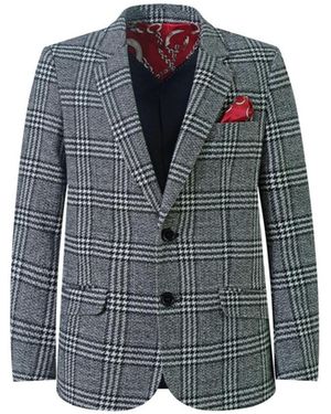Elie Balleh Boys Slim Fit Windowpane Blazers Sports Coat Jacket - Blue