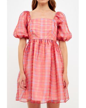 Endless Rose Checker Puff Mini Dress - Pink