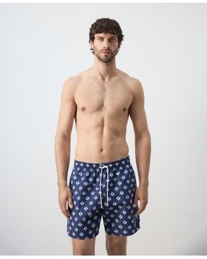Mango Geometric-print Swim Trunks - Blue
