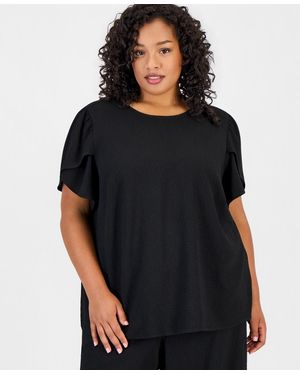 Anne Klein Essentials Plus Size Tulip-sleeve Top - Black