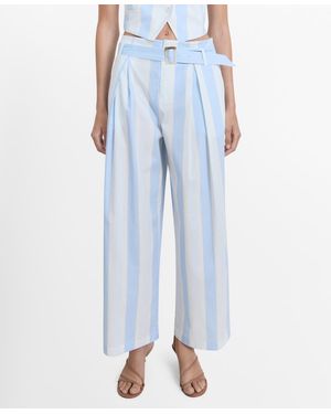 Mango Belt Striped Culotte Pants - Blue