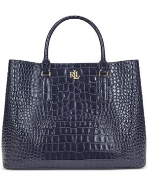 Ralph Lauren Embossed Leather Large Marcy Satchel - Blue