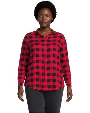 Lands' End Plus Size Flannel Boyfriend Long Sleeve Shirt - Red