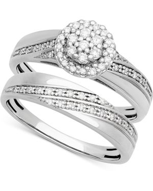 Triton Diamond Halo Cluster Diagonal Two Row Bridal Set (1/4 Ct. T.w. - White