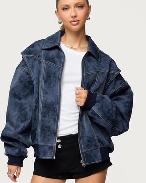Edikted Ownley Oversized Faux Leather Bomber Jacket - Blue