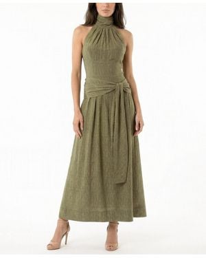 Taylor Textured Drop Waist Halter Neck Dress - Green