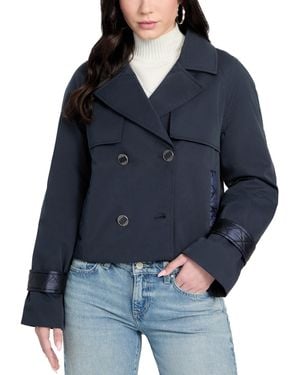 Guess Cropped Quilted-trim Trench Coat - Blue
