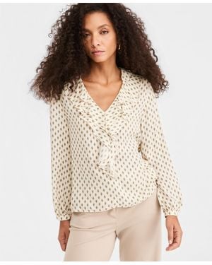 Marella Flounce-detail V-neck Long-sleeve Blouse - White