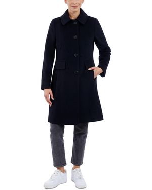 Anne Klein Collared Button-front Walker Coat - Blue
