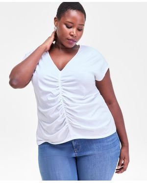 INC International Concepts Plus Size Cotton Ruched Top - White