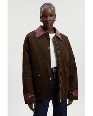 Karen Millen Quilted Contrast Collar Barn Jacket - Brown