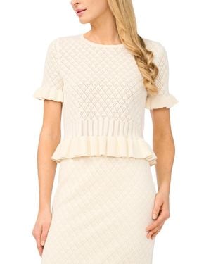 Cece Short-sleeve Pointelle Sweater - Natural