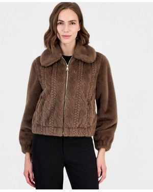 Tahari Faux-fur Zip-up Coat - Brown