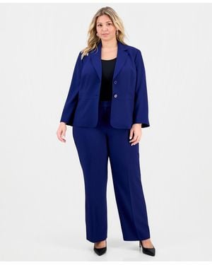Le Suit Plus Size Notch-lapel Mid-rise 2 Piece Pantsuit - Blue