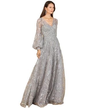 Lara V Neckline Long Sleeve Gown - Gray