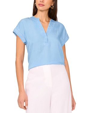 Vince Camuto V Neck Front Placket Blouse - Blue