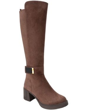 Prologue Shoes Moreni Stretch Buckle Block Heel Knee High Boot () - Brown