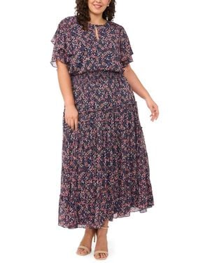 Msk Plus Size Key-hole Neck Chiffon Midi Dress - Purple