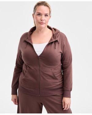ID Ideology Relaxed Zip-front Long-sleeve Fleece Hoodie - Brown