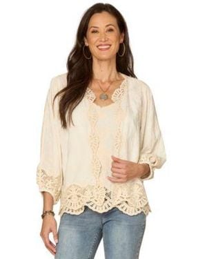 Democracy Open Front Crochet Framing Crop Jacket - Natural