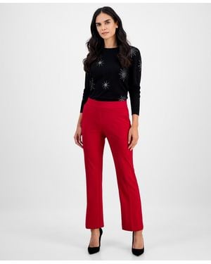 Anne Klein Essentials Ak Anne Klein Petite Pull-on Straight-leg Pants - Red