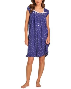Eileen West Floral Print Cap-sleeve Short Nightgown - Blue