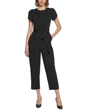 Calvin Klein Petite Puff-sleeve Belted Jumpsuit - Black