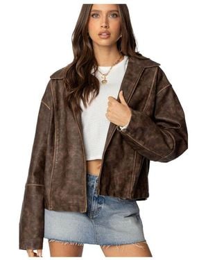 Edikted Oversized Washed Faux Leather Jacket - Brown