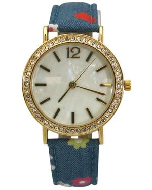 Olivia Pratt Flowers And Denim Strap Watch - Multicolor
