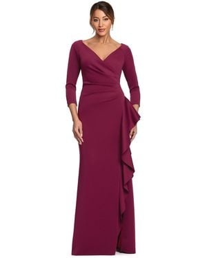 Xscape Petite V-neck 3/4-sleeve Ruffled Gown - Red