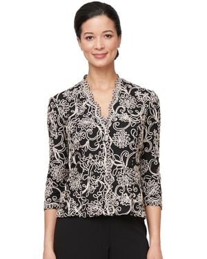 Alex Evenings Applique Polyester Blouse - Black