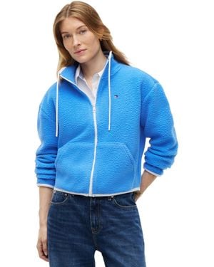 Tommy Hilfiger Funnel Neck Long-sleeve Fleece Jacket - Blue