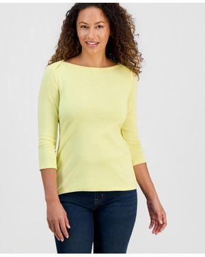 Style & Co. Petite Pima Cotton 3/4-sleeve Boat-neck Top - Yellow
