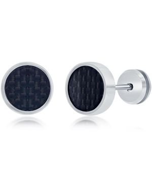 Metallo Stainless Steel 10mm Carbon Fiber Stud Earrings - Blue