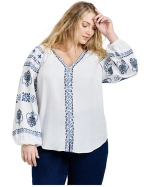 Avenue Plus Size Angelina Embroidered Blouse - White