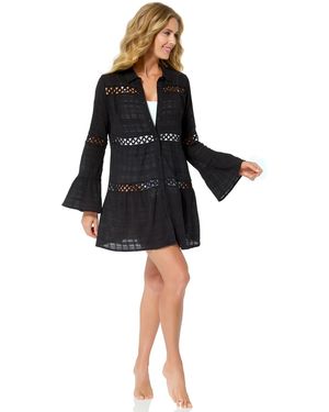 Anne Cole Bell Sleeve Crochet Cover-up Swim Dress - Black