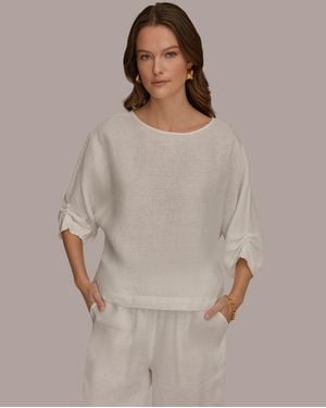 Donna Karan Weekend Crewneck Dolman-sleeves Blouse - Gray