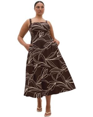 City Chic Plus Size Athena Floral-print Square-neck Maxi Dress - Brown
