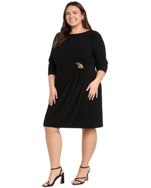 R & M Richards Plus Size Side Buckle Boat Neck Dress - Black