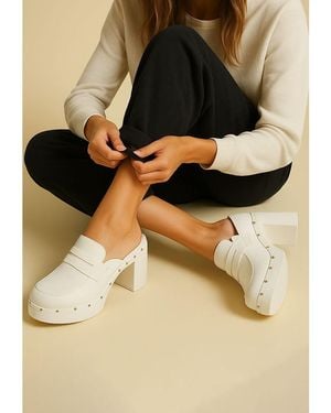 Rag & Co Lyrac Recycled Leather Platform Clogs In - Blue