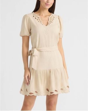 Ellen Tracy Embroidered Belted Dress - Natural