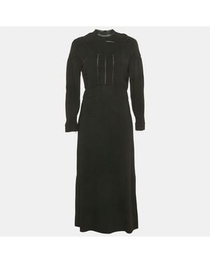 Pre-owned Burberry Black Crepe Lace Inserts Midi Dress