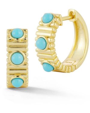 Rachel Zoe Sterling Silver Tri-turquoise Ribbed Hoop Earrings - White