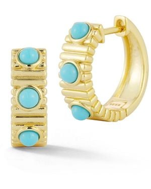 Rachel Zoe Sterling Silver Tri-turquoise Ribbed Hoop Earrings - White