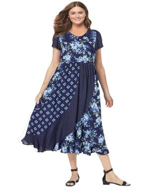 Woman Within Within Mixed Print Maxi Dress - Blue