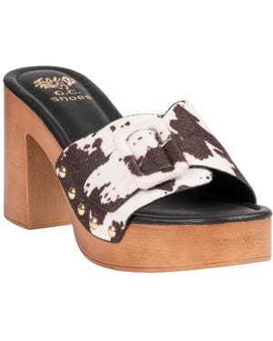 Gc Shoes York Buckle Wooden Block Heel Platform Sandals - Multicolor