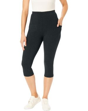 Woman Within Plus Size Within Stretch Cotton Pocket Capri legging - Black