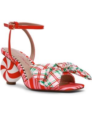 Betsey Johnson Rudolph Square Toe Ankle Strap Sculptural Heel Sandals - Red