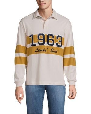 Lands' End Long Sleeve rugged Rugby Embroidered Polo - White